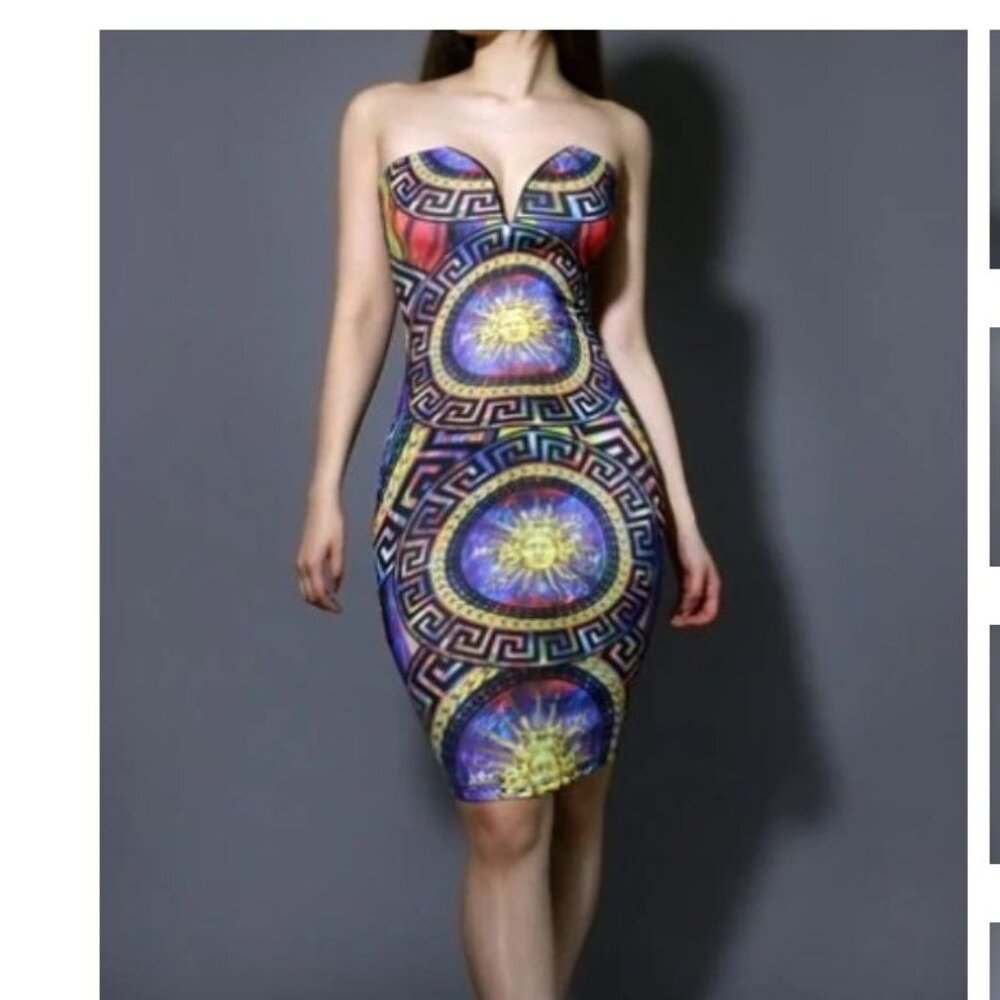 Medusa Gianni Style Cocktail Party Event Dress Venetian Strapless Bodycon Sz 3XL